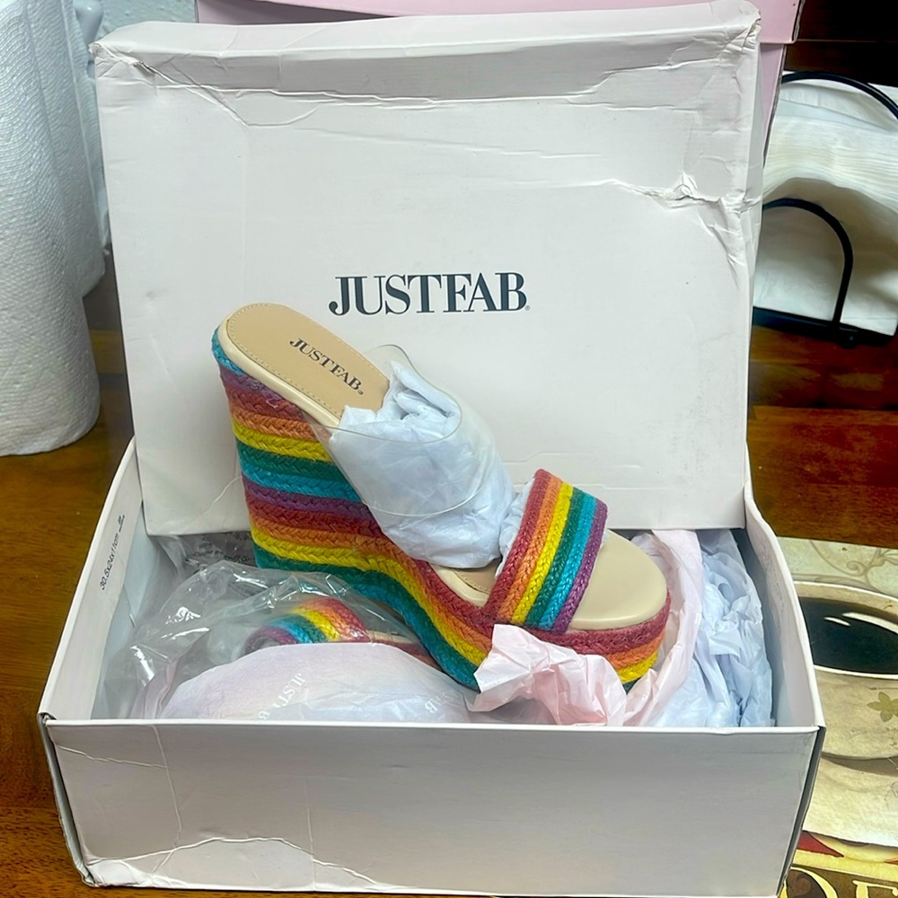 JustFab, Colorful, Wedges, Rainbow, 7